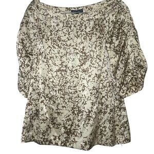 Hilton Hollis 100% Silk Blouse Light Amber Abstract Print Puff Sleeve Top 10